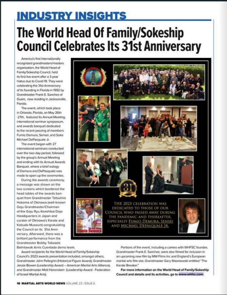 2023 martial arts world news vol.23 issue 6 whfsc 31st anniversary